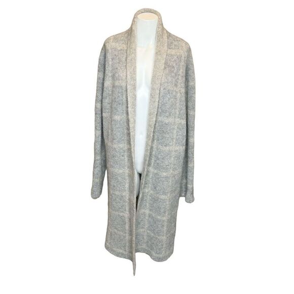 Eileen Fisher moon shawl collar coat with mohair plush melange windowpane print - Picture 3 of 14
